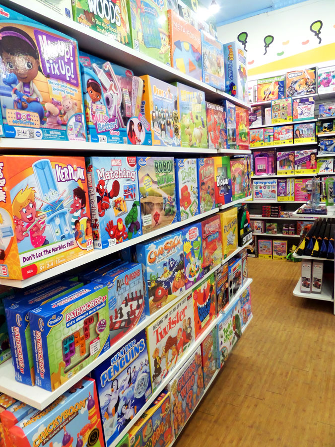 Magic Beans store interior, featuring shelves of toys