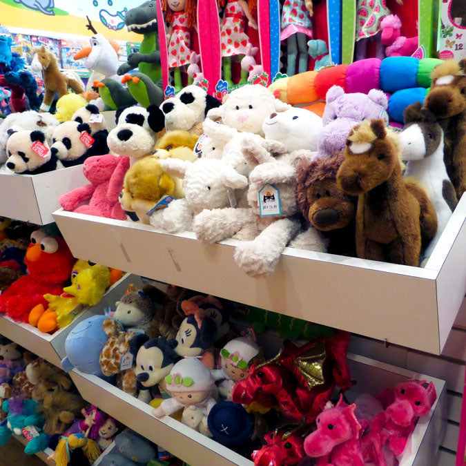Magic Beans store interior, featuring shelves of stuffed animals