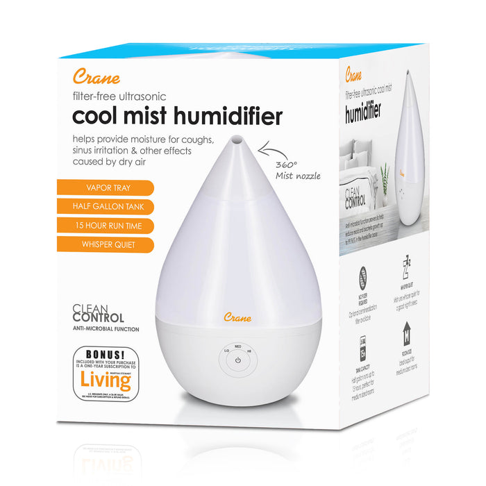 Crane Ultrasonic Cool Mist Humidifier Droplet - White