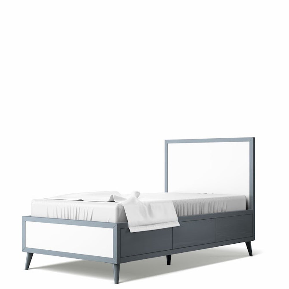 New York Twin Bed Washed Grey Solid White