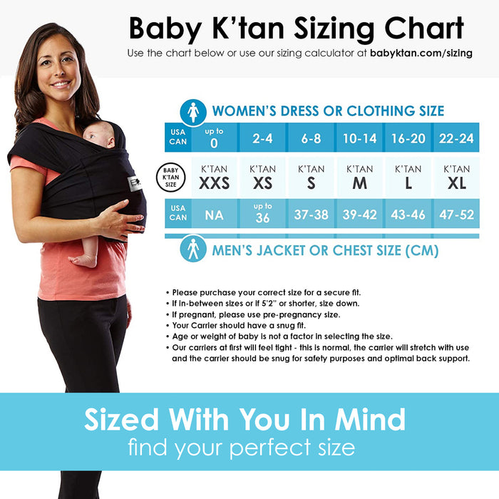 Baby K'Tan Baby Carrier Active Oasis Sizing Chart