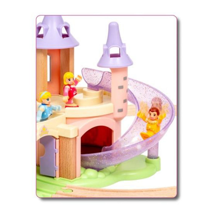 CLOSE UP OF THE SLIDE THAT COMES WITH THE CASTLE. BELLE IS GOING DOWN THE SLIDE.