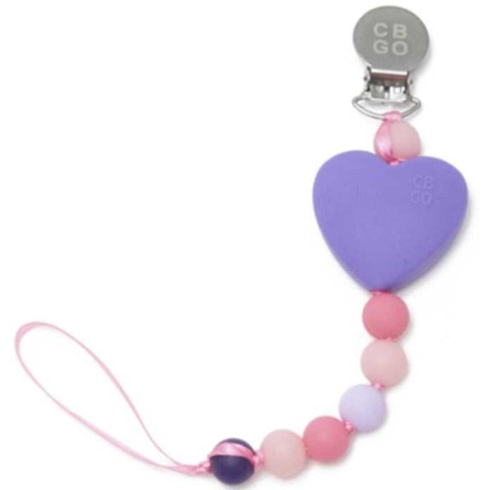 Chewbeads Where's the Pacifier Clip - Purple Heart