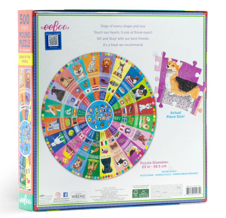 Eeboo Dogs of the World 500-Piece Round Puzzle