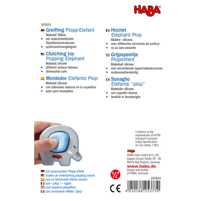 Haba Popping Elephant Clutching Toy