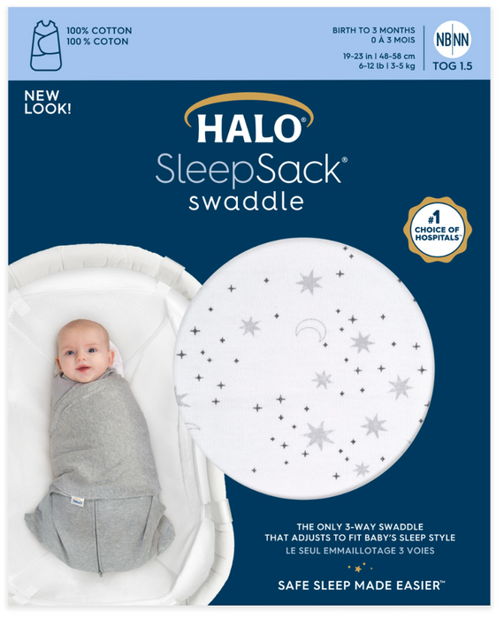 Halo Sleepsack Swaddle 1.5 TOG Small - Midnight Moons Grey