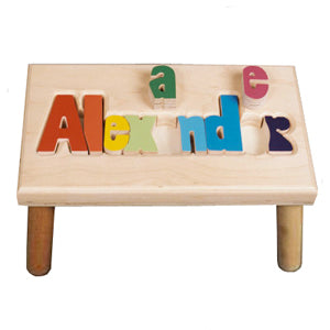 Name Stool in Natural with Primary Letters