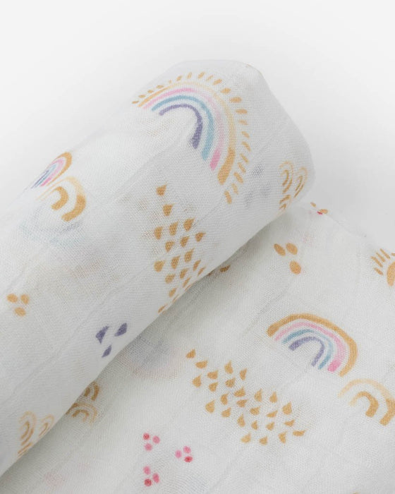 Little Unicorn Deluxe Muslin Swaddle - RAINBOWS AND RAINDROPS