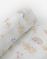 Little Unicorn Deluxe Muslin Swaddle - RAINBOWS AND RAINDROPS
