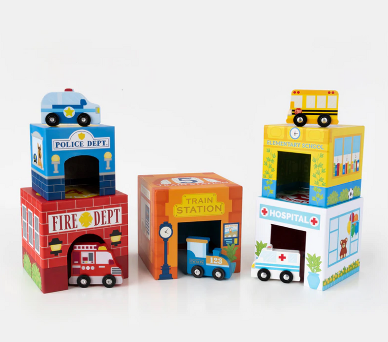 Ooly Stackables Nested Cardboard Toys and Cars Set Busy City