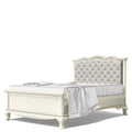 Romina Cleopatra Full Bed with Tufted Headboard - Bianco Satinato / Beige Linen