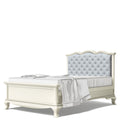 Romina Cleopatra Full Bed with Tufted Headboard - Bianco Satinato / Grey Linen