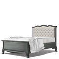 Romina Cleopatra Full Bed with Tufted Headboard - Espresso / Beige Linen