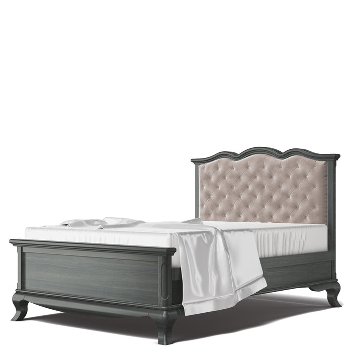 Romina Cleopatra Full Bed with Tufted Headboard - Espresso / Beige Velvet