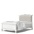 Romina Cleopatra Full Bed with Tufted Headboard - Solid White / Beige Linen
