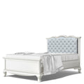 Romina Cleopatra Full Bed with Tufted Headboard - Solid White / Grey Linen