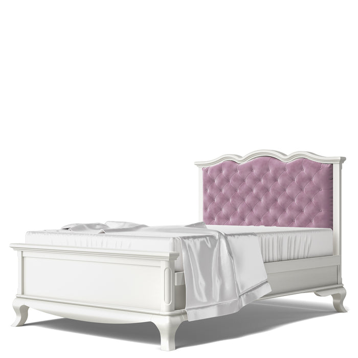 Romina Cleopatra Full Bed with Tufted Headboard - Solid White / Pink Velvet